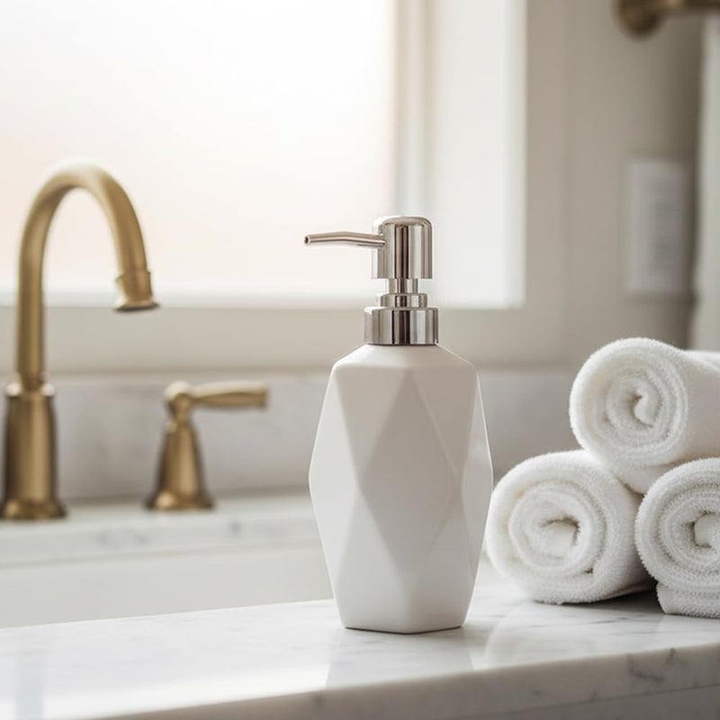 FE FUN ELEMENTS Soap Dispenser, 13.5oz Ceramic Soap Dispenser Bathroom for Kitchen & Bathroom (White) - Image 5